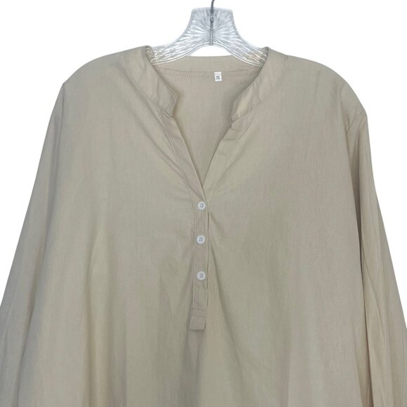 Long Sleeve Button Henley Shirt Womens 3XL Beige - Picture 3 of 5